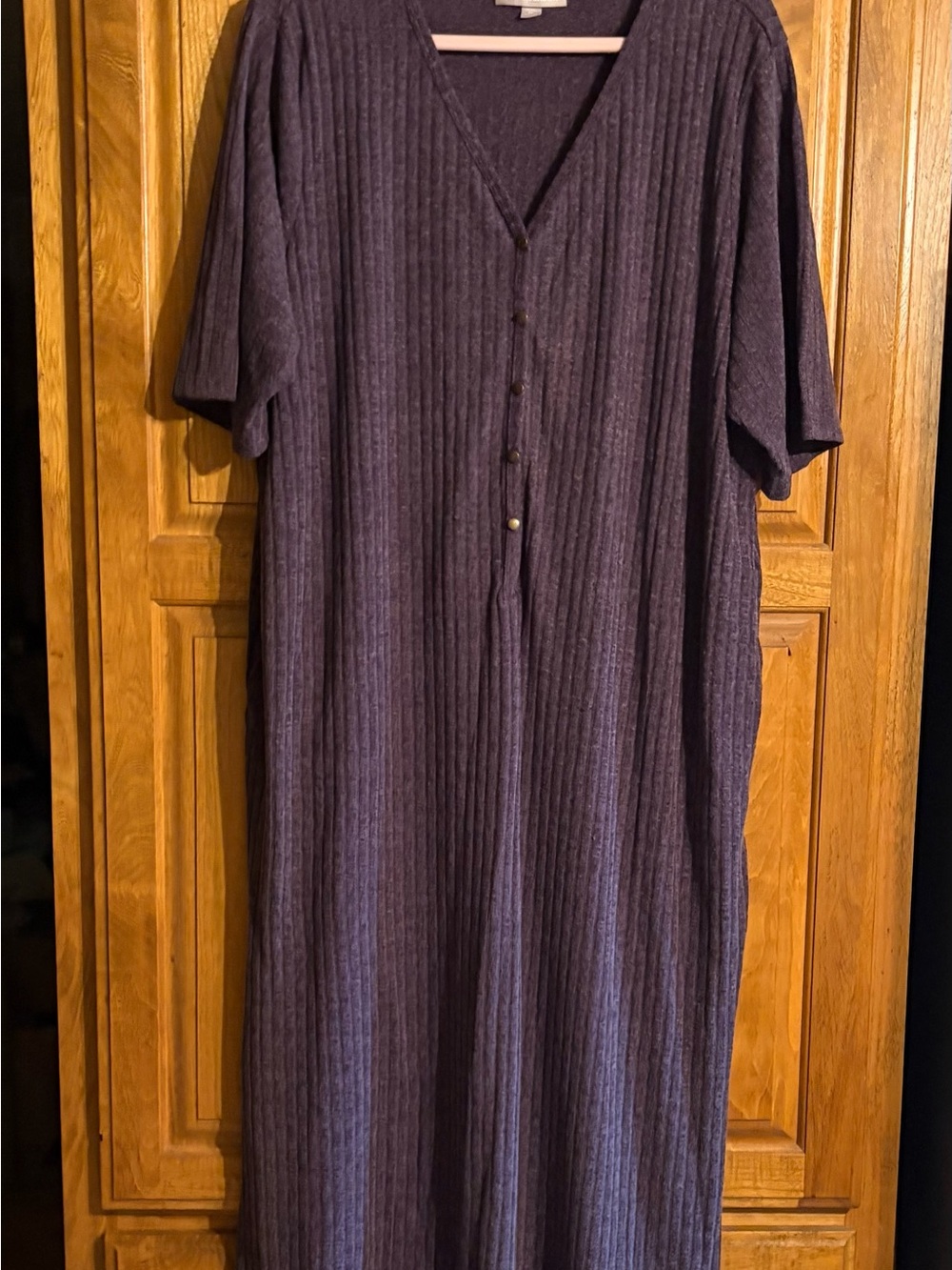 Woman Within Ribbed V-Neck Button-Front Shirt Dress in Dusty Purple 22/24